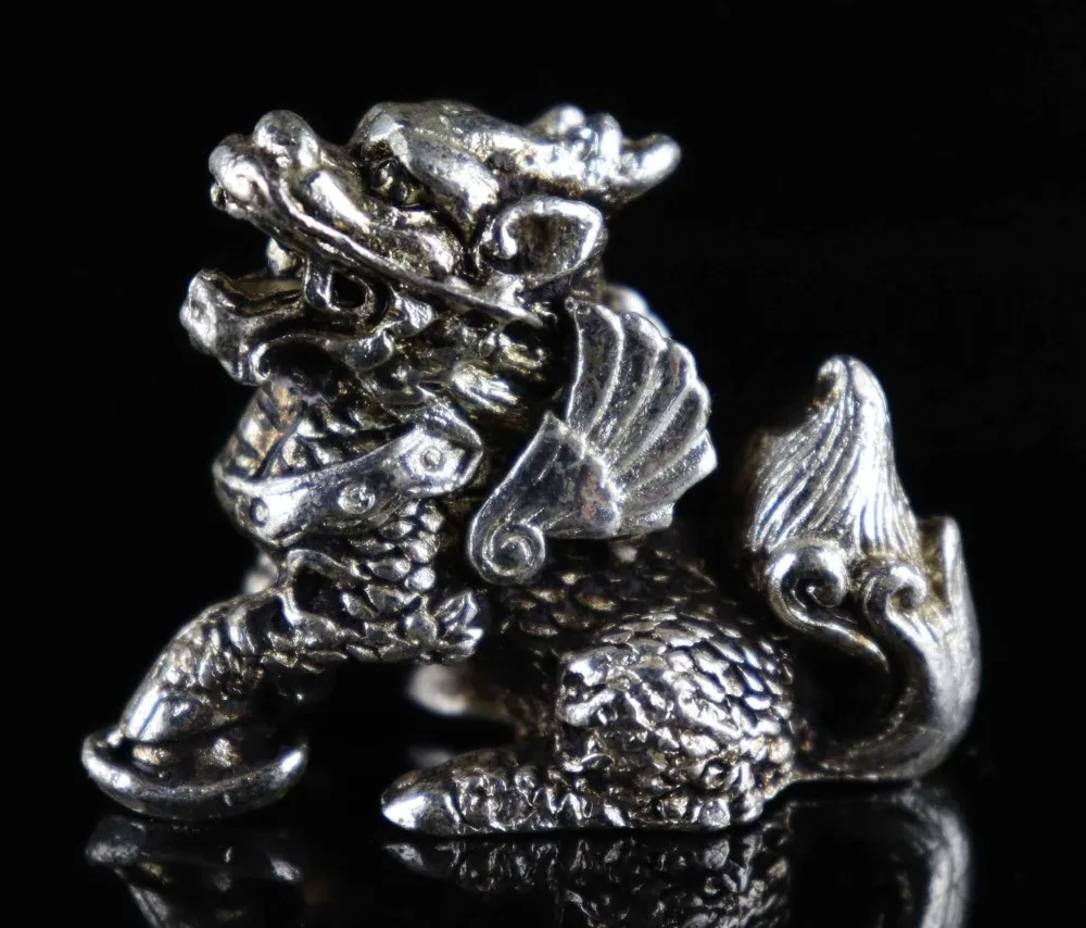 

Chinese Old Tibet Silver Copper Carve Myth Kylin Exorcism Holy Crafts Statue