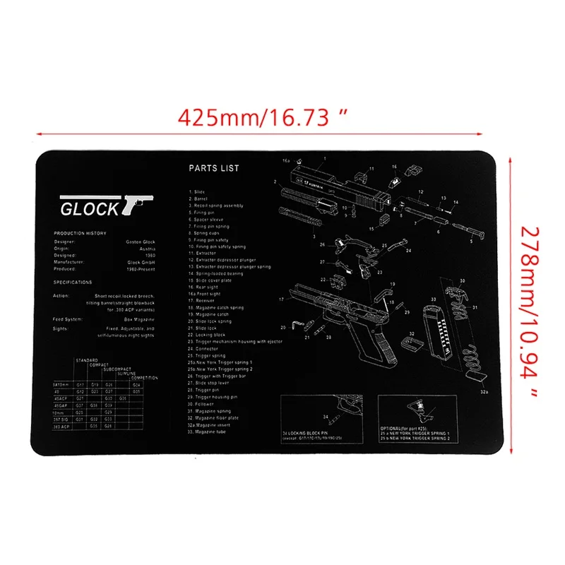 Резиновый коврик для чистки Пистолетов Glock 17 &quotx 11&quot водонепроницаемый