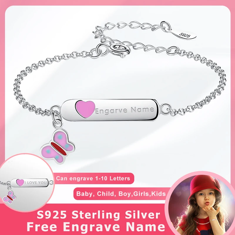 

FOREWE 925 Sterling Silver Adjustable Chain Bracelet with Enamel Customized Engraving Name Bracelet for Baby Girls Jewelry Gift