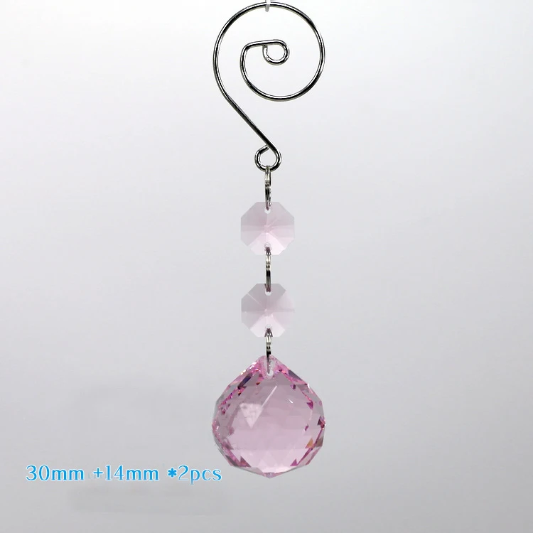 

5.1" (H) 6pcs Pink Crystal Octagon Beads With One Glass Faceted Ball For chandeliers Pendants/ Christmas Tree Decoration