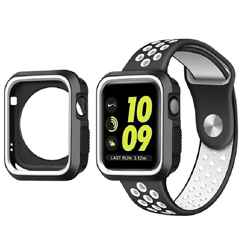 LPWHH Silicone Watchband For Apple Watch Band 40mm 42mm 44 Holes Soft Black Red Yellow Set With Case For Iwatch Band 38mm Straps