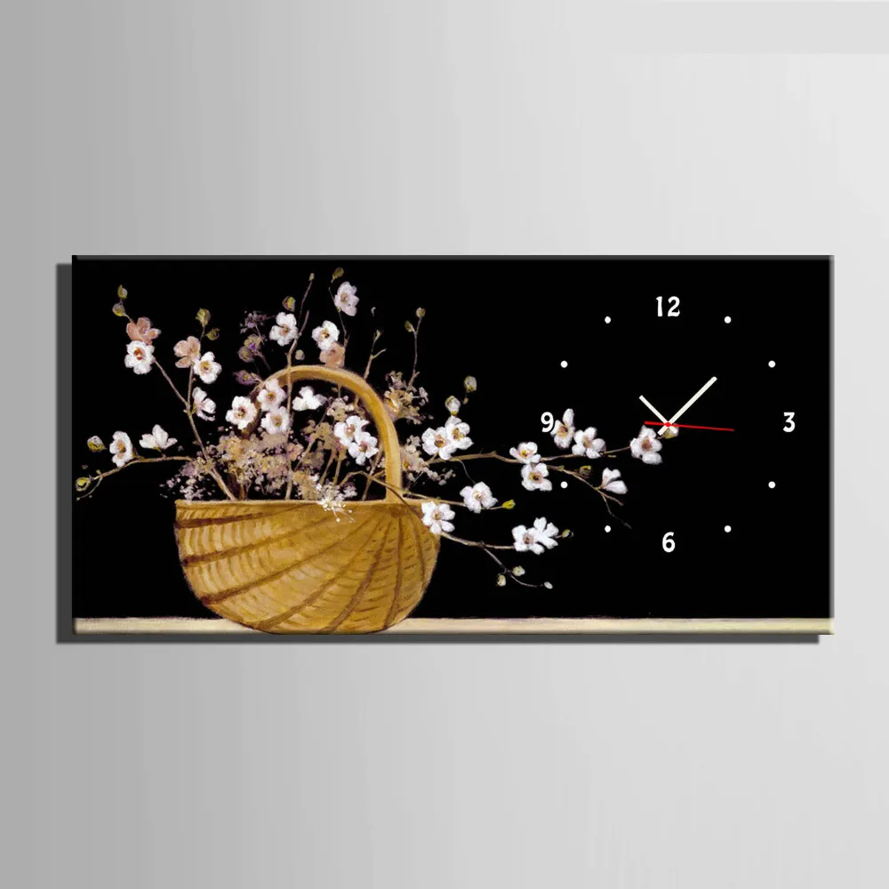 

Free Shipping E-HOME Flowers On The Basket Clock in Canvas 1pcs wall clock