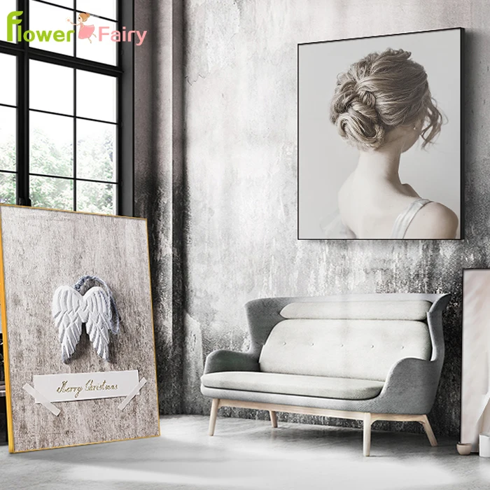 

Feather Girl Wall Art Canvas Painting Leaf Plant Nordic Poster Wing Wall Pictures For Living Room Home Decor Posters Unframed