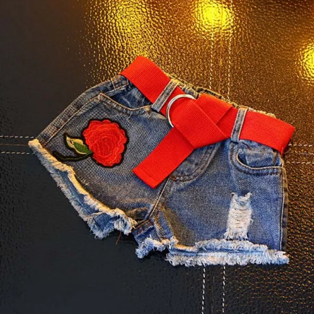 girls red jean shorts