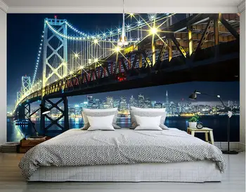 

3d room wallpaper custom mural non-woven wall sticker Bridge night lights background wall painting photo wallpaper for walls 3d