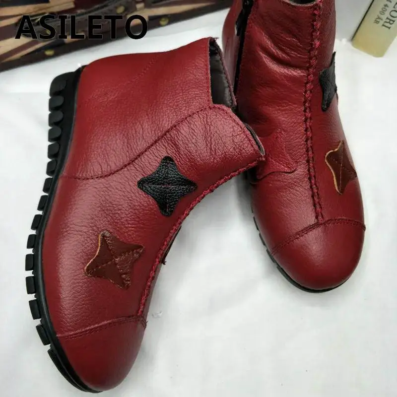 

ASILETO Genuine Leather shoes wedge winter boots waterproof Ankle Boots ladies boot footwear anti-skid botas mujer bottes S626