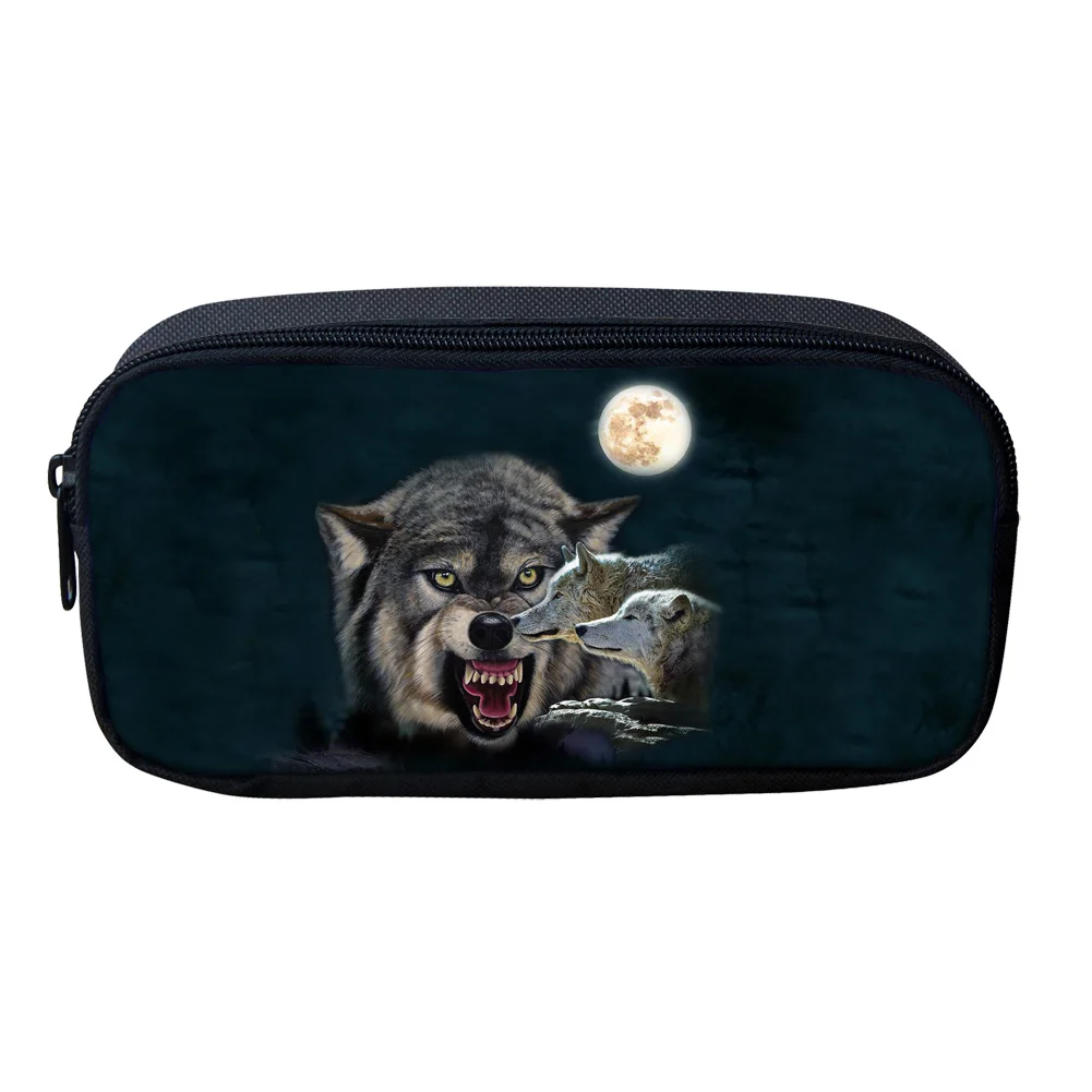 Черная Женская сумка для макияжа с изображением животных волка, Женский чехол для хранения карандашей с принтом, сумка-Органайзер, женская сумка-клатч - Цвет: CC3577K