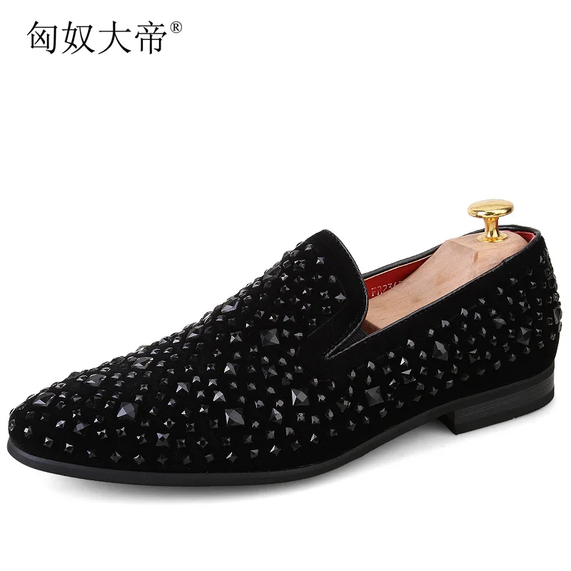 

Top Quality EU 39-43 Bottom Men Shoes Fashion Dandelion Spikes Men Loafers Rivets Casual Dress Shoes Men Flats Black