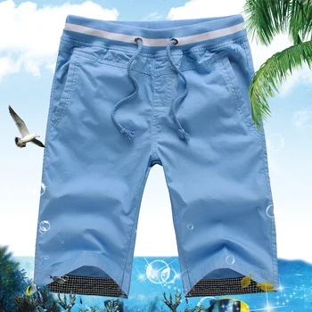 

Shorts New Summer Men Elastic Waist Shorts Knee Length Male Cotton Casual Short Pants Size 5XL