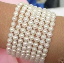 

8 Rows 6-7mm Cultured White freshwater Pearl Bracelet wide 7.5-8" Armschmuck MEN Quartz jewelry 2 pcs Lustrous 14k Gold Plated
