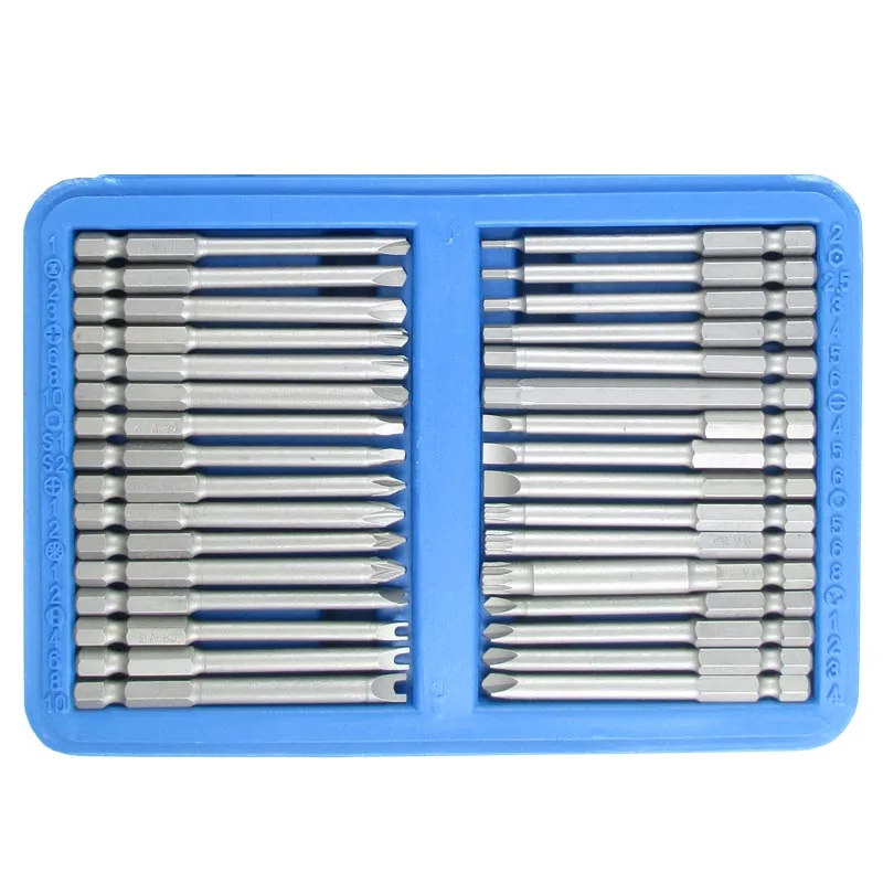 Günstig 50 stück Extra Lange Bit Set Torx Stern Hex Pozi Phillips Schlitz schraubendreher Hand Tool Set Cr V 75mm Länge