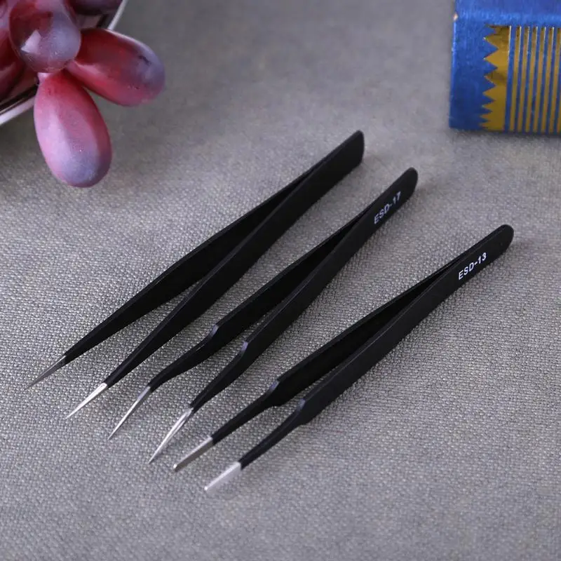 Best Seller 9PCS/PACK ESD Tweezers Set Stainless Steel Antistatic Precision Tweezers for
