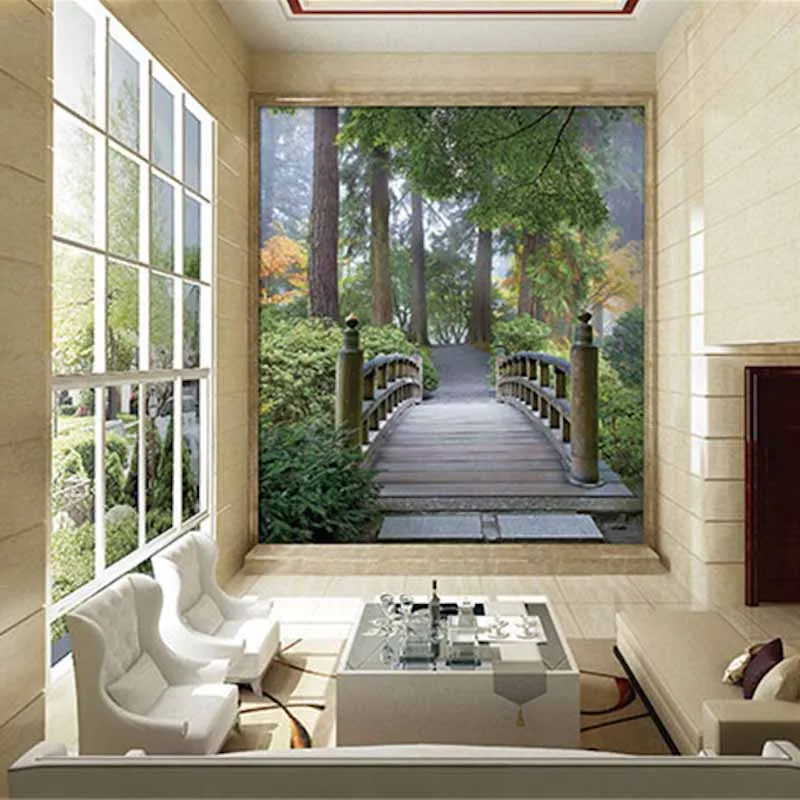 

Custom 3D Print Fabric &Textile Wallcoverings For Walls Cloth Murals Entrance Hallway Corridor Forest Home Decor Scenery Green