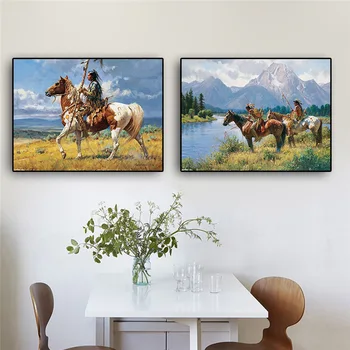 Native Americans on Horse Abstract Oil Paintings Printed on Canvas 3