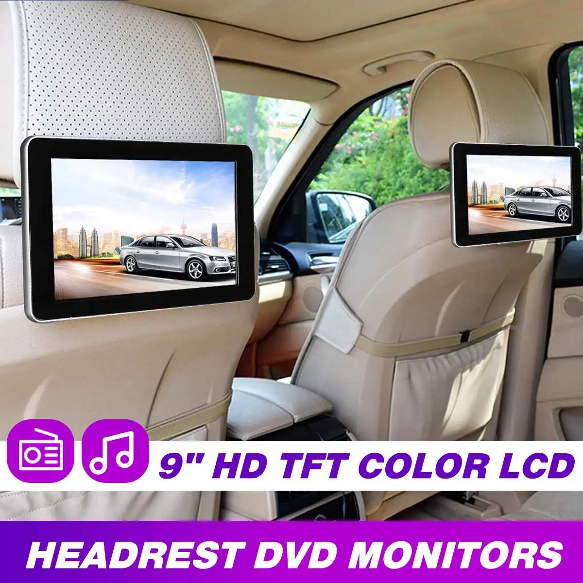 

9 inch TFT Color LCD Headrest Monitors 1024x600 HD input Radio AV Monitor for Rearview Camera car audio Player 918AV