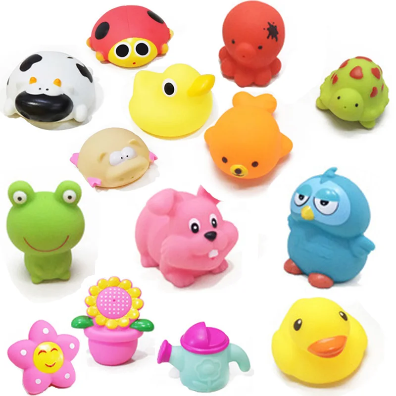 

5pcs/set Baby bath toys Soft cartoon animals duck Frog Squeeze sounding toys Flower watering pot spraying toys for kids