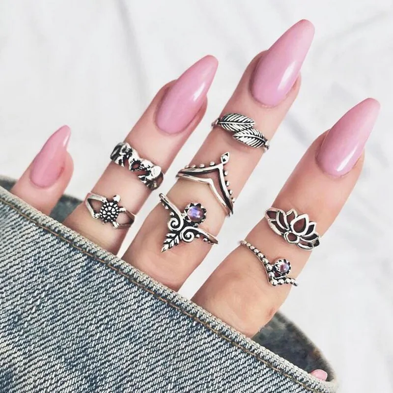 

Vintage Punk Midi Rings Set for Women Mixed Leaves Flower Crystal Knuckle Joint ring Set Party Gift Fashion Jewelry AR080