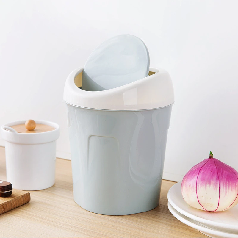 

Household Office Cleaning Sundries Organizer Dustbin Container Waste Bin Desktop Garbage Basket Table Clamshell Design Trash Can