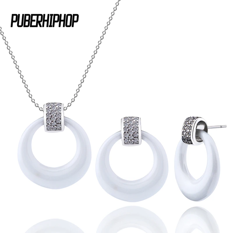 

50%Off Costume Jewelry Set Silver Black White Ceramic Wedding Accessories Necklace & Earring For Women Fashion Bisuteria