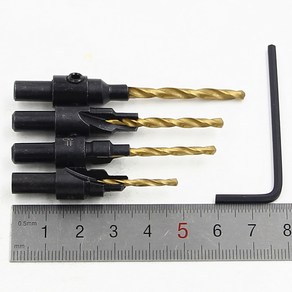 4pc round shank titanium plated screws guide countersunk head drill countersunk head screw wood drill