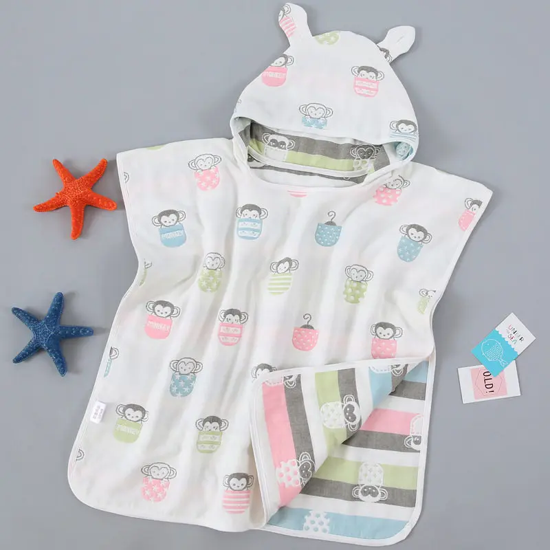 Baby Bath Towel for Newborns Child Hooded Baby Towel With Hood Muslin Baby Cotton Gauze Cloth New Born beach Towel for Children - Цвет: 3 Koudaihou