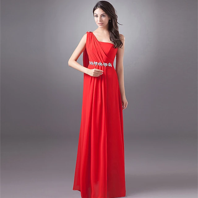 2017 nueva barato largo de un solo hombro gasa vestido de novia