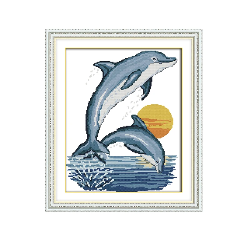 

Joy Sunday Two Little Dolphins Cross Stitch Kits Needle Crafts 11 14CT Needlework Sets For Embroidery Kits DMC Cross Stitch Hot