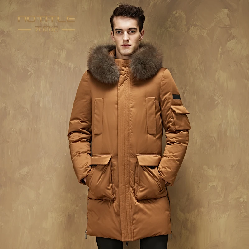 Men's Luxury down coat fox fur collar duck down outerwear with