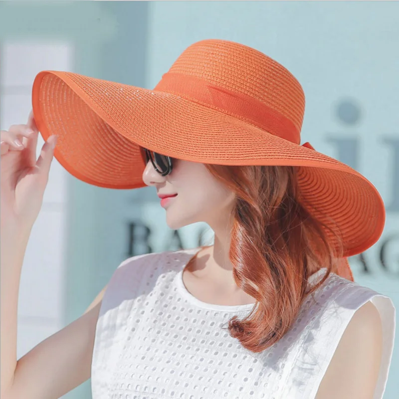 simple summer straw hat women big wide brim beach hat sun hat foldable sun block UV protection panama hat bone chapeu feminino
