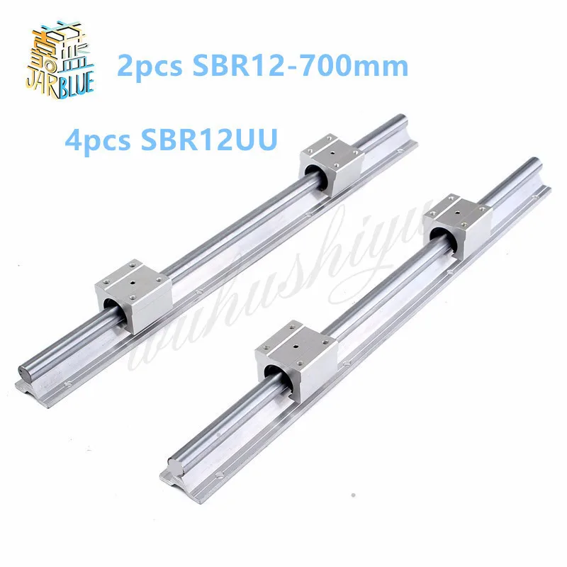 

Best price!2pcs SBR12 L700mm linear rail shaft supports+4pcs SBR12UU Bearing slide block for cnc