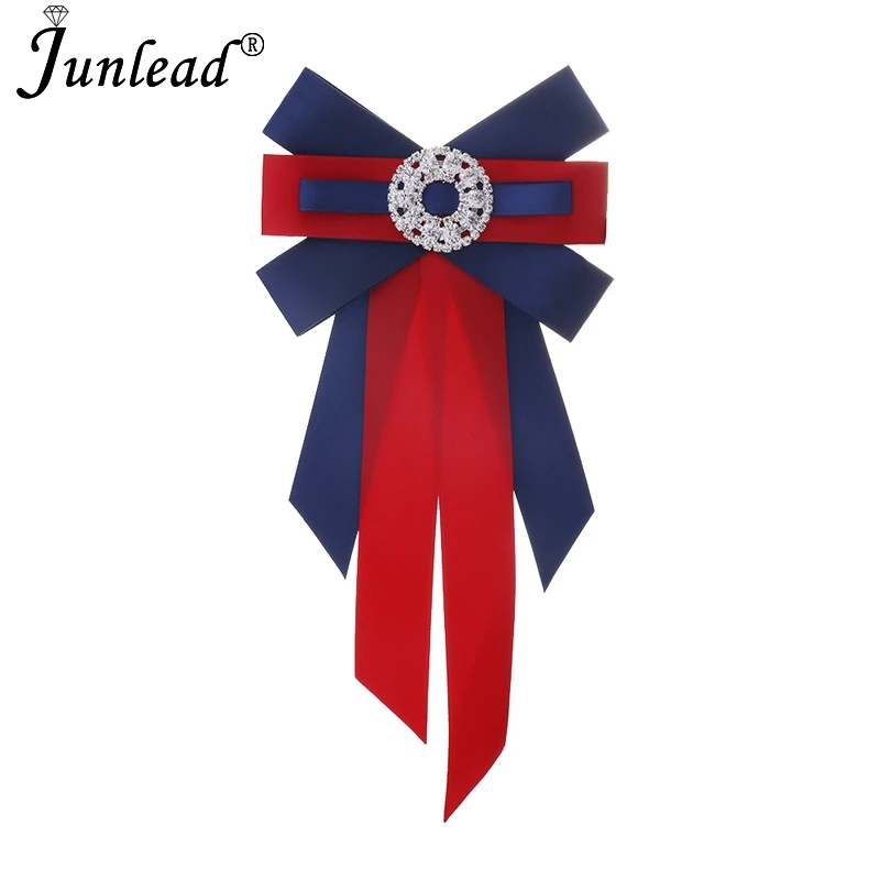 Junlead New Fashion Luxury Korean Shirts Collar Jewelry Bowknot Brooch extra Large Fabric Ribbon Bow pins For Women Dress | Украшения и