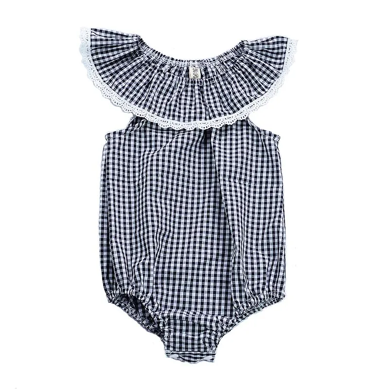 

2019 Kid Summer Jumpsuit Girl Thin Triangle Cotton Toddler Fashion Striped Sleeveless Checkered Bodysuit Children Ruffle Outfits