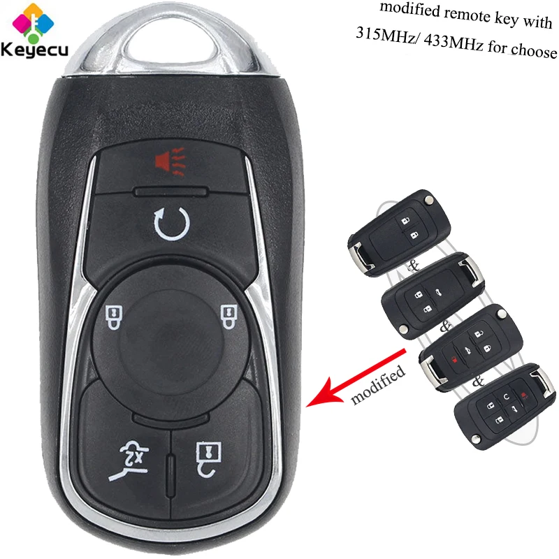 

KEYECU Replacement Modified Remote Key - 315MHz/ 433MHz & ID46 Chip & 6 Buttons - FOB for Chevrolet Cruze Impala Malibu Camaro