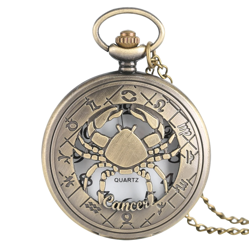 12 гороскоп тендер рака зодиакальное Созвездие Ретро Цепочки и ожерелья, наручные часы для мужчин с Для женщин на день рождения кварцевые карманные часы подарки