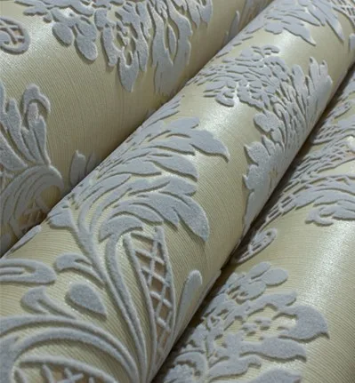 Fashion 3D Velvet Damask Flocking Wallpaper TV Background Roll
