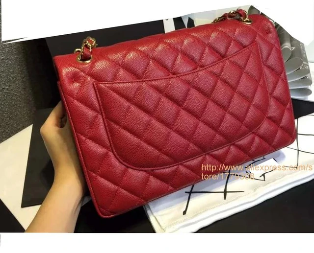 Chanel Red Quilted Glazed Soft Quilted Caviar Maxi Classic Double