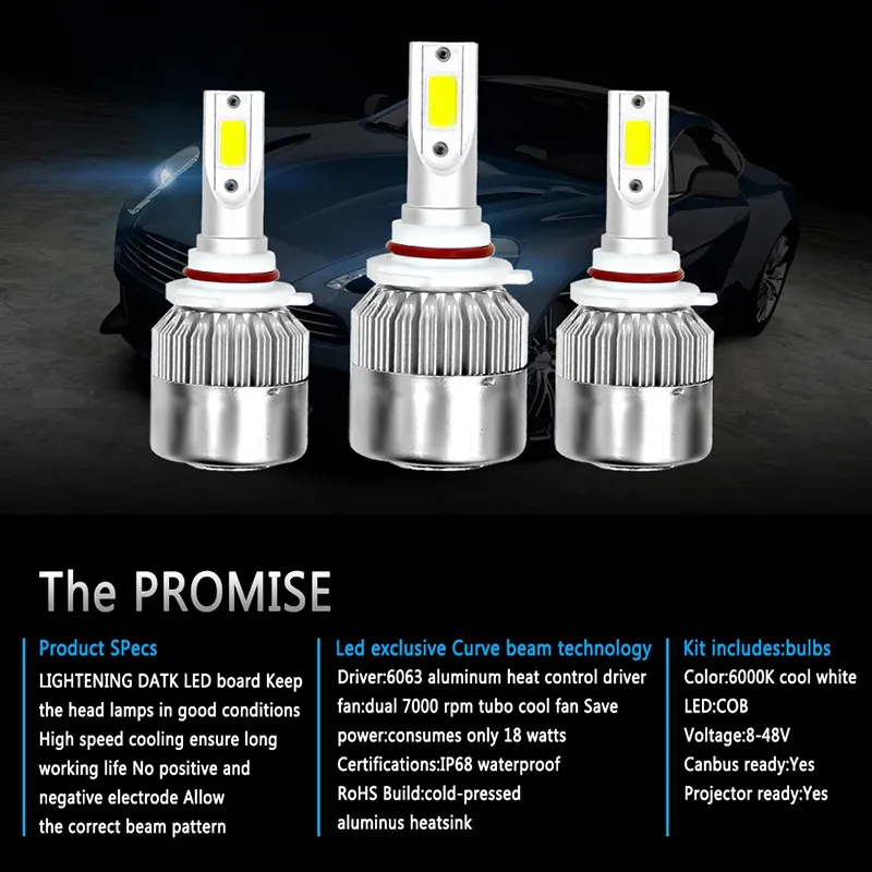 VicTsing 9006 HB4 LED Headlight Bulbs Car Lights Bulbs LED HB4 9006 4000LM 12V 24V Auto Headlamp COB Car Replacement Parts Blubs (10)