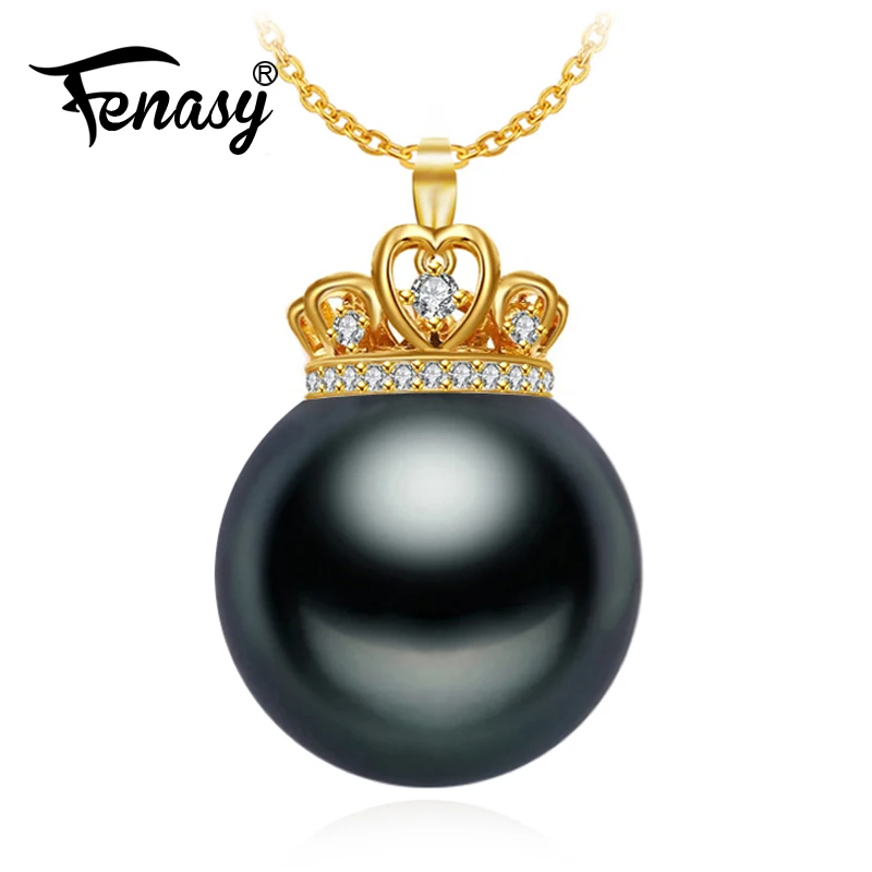 Золотая подвеска FENASY 18 К большой КРУГЛЫЙ Tahitian с черным жемчугом элегантные