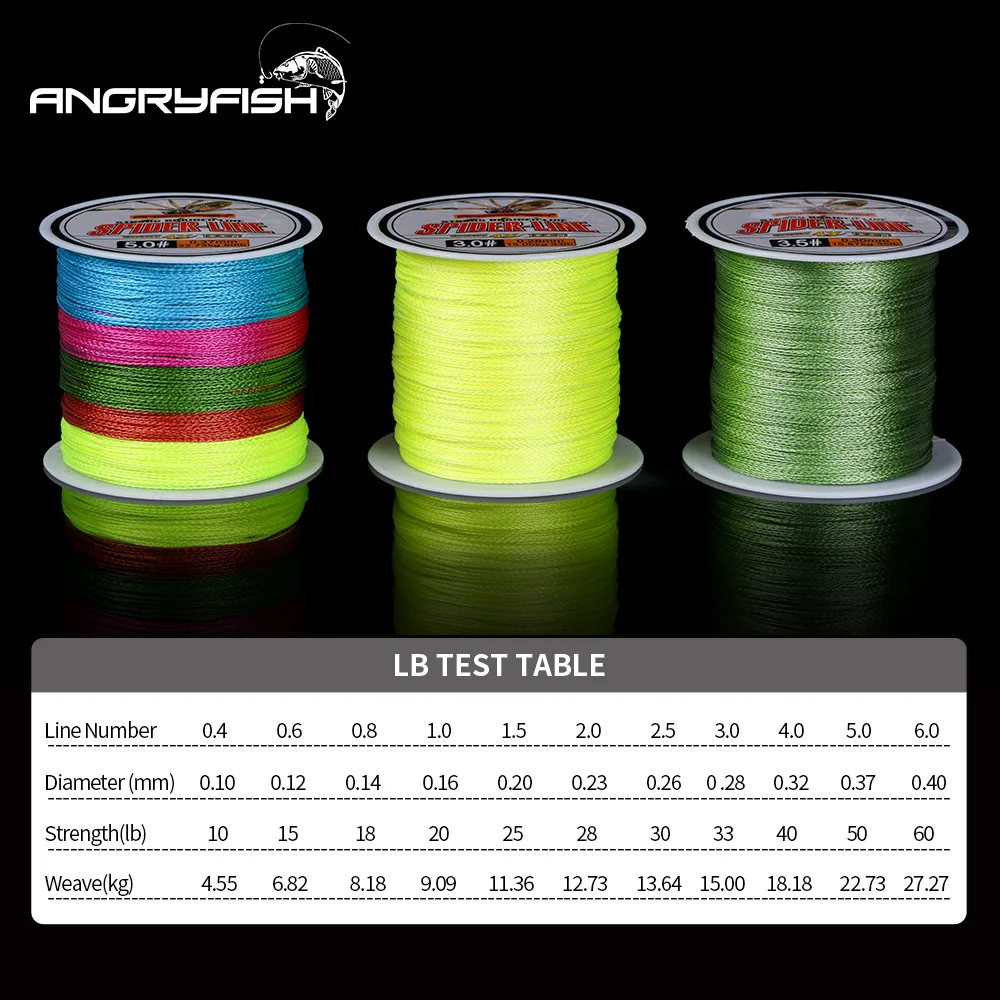 Angryfish 4 مضفر سلك 100 M متعدد الألوان PE مزين 0.4 #-6.0 # رمز 10-60LB PE مضفر المتعددة الشعيرات خيط صنارة الصيد ل Saltwate