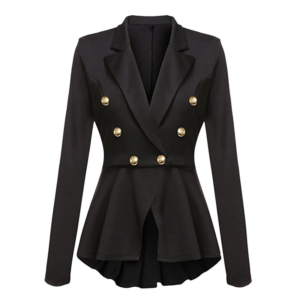Women's Long Sleeve Ruffles Peplum Button Casual Jacket Coat Outwear