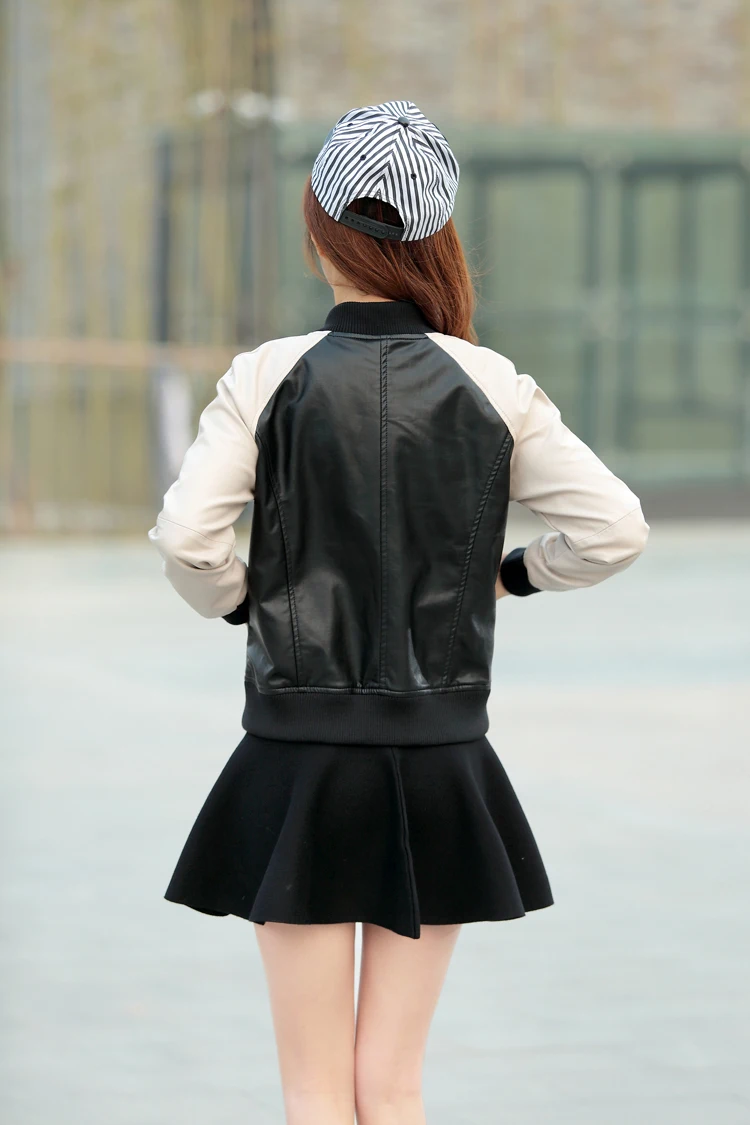 Новая коллекция черный, белый цвет кожаная куртка Для женщин с длинными рукавами и круглым вырезом из искусственной замши байкерская куртка