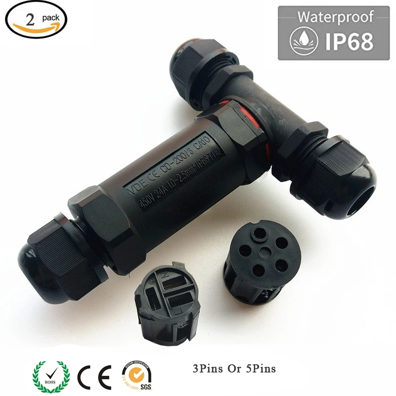 

3 Way Junction Box IP68 Waterproof Electrical T Shap Junction Box Connector Outdoor Cable Connector Cable Wire Gland Sleeve