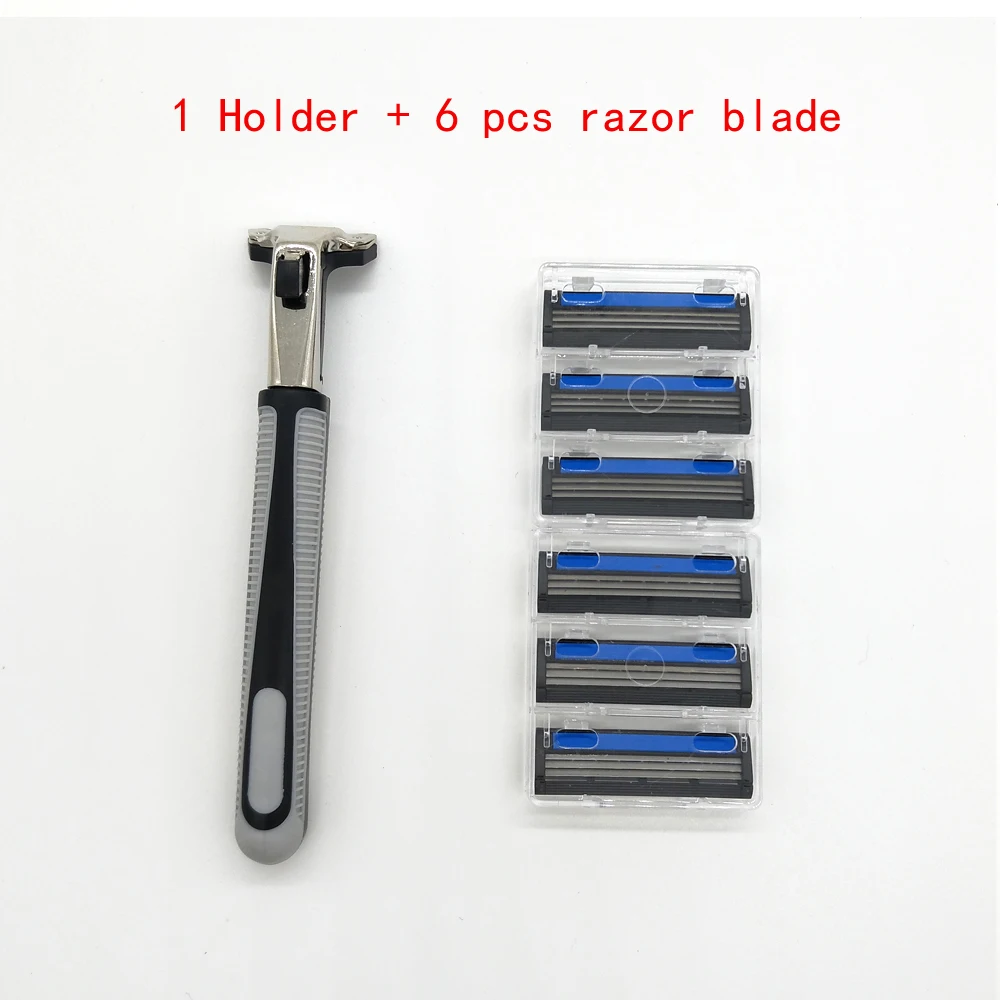 

1 Razor Holder + 6 Pcs Three Layer Razor Blade For Men Safety Handle Shaving Razor 3 Blades Shaver Standard Trimmer Replacement