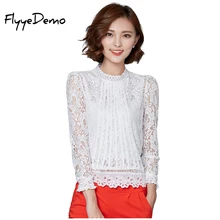 S – XXXL New 2017 Autumn Women Lace Floral Chiffon Blouses Summer Casual White Black Lace Blouse Shirts Tops Feminine Blusas