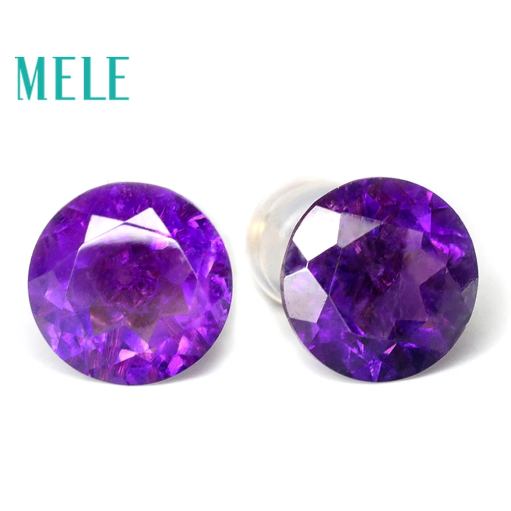 

MELE Natural South African amethyst 18k gold earrings stud for women and girl,fashion and trendy fine jewelry