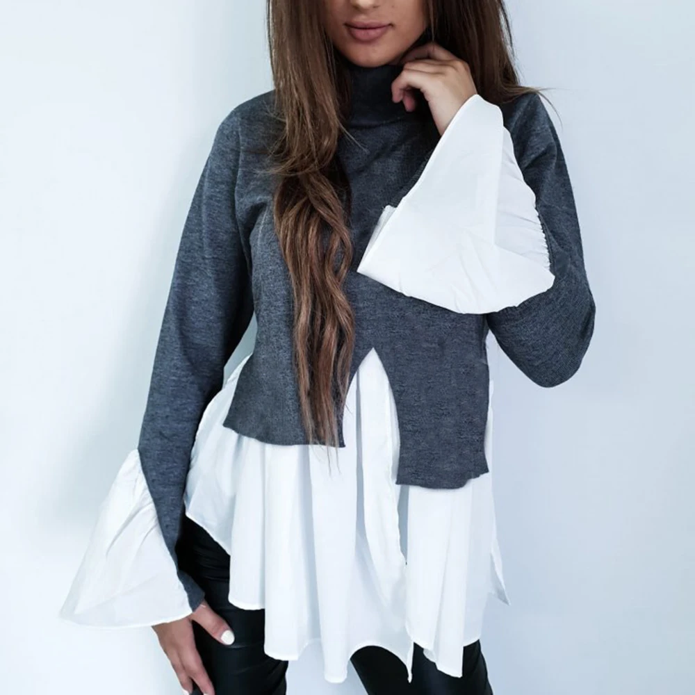 

Fashion Women Long Sleeve Frill Ruffle Tops Casual Loose Ladies Blouse Shirt Female Party elegant Blouse