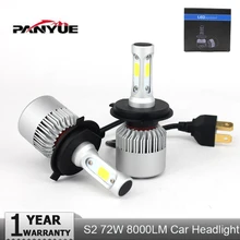 PANYUE S2 Auto Carro H4 H7 CONDUZIU Faróis 6500 K 8000LM 12 V COB lâmpadas feixe Oi Lo 2/3 Diodos de Automóveis Perto Longe Branco luz
