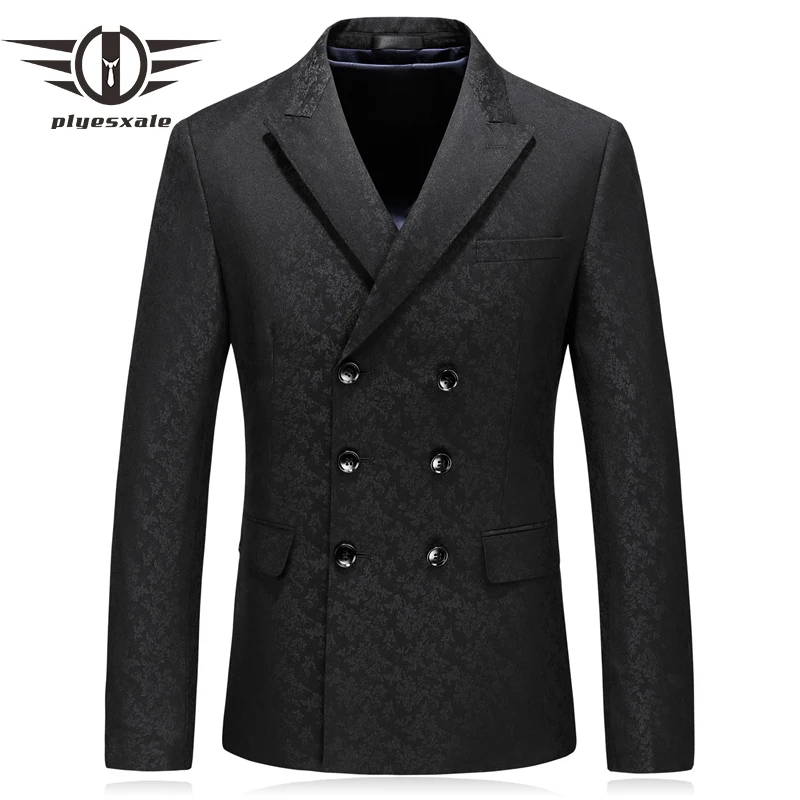 

2019 New Arrival Men Double Breated Blazer Slim Fit Mens Casual Blazer Jacket 4XL 5XL Formal Dress Veste Costume Homme Q213