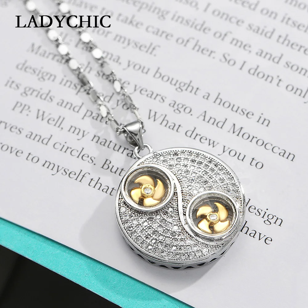 

LADYCHIC Luxury Double Windmill Lucky Pendant Paved Austrian AAA+ Zircon Fashion Golden Necklaces Jewelry Dropshipping LN1319