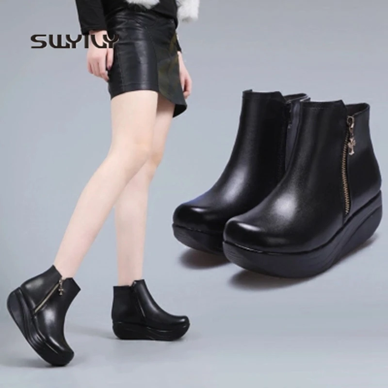 SWYIVY Women Toning Shoes Winter Warm Large Size43 Sneakers Women New Plus Velvet Height Increasing Swing Shoes